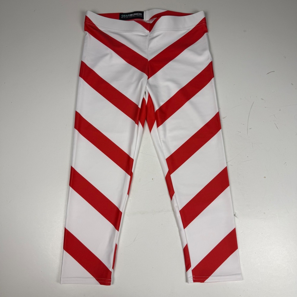 Gearbunch Womens Red White Candy Cane Striped Leggings Size M Holiday Yoga Pants